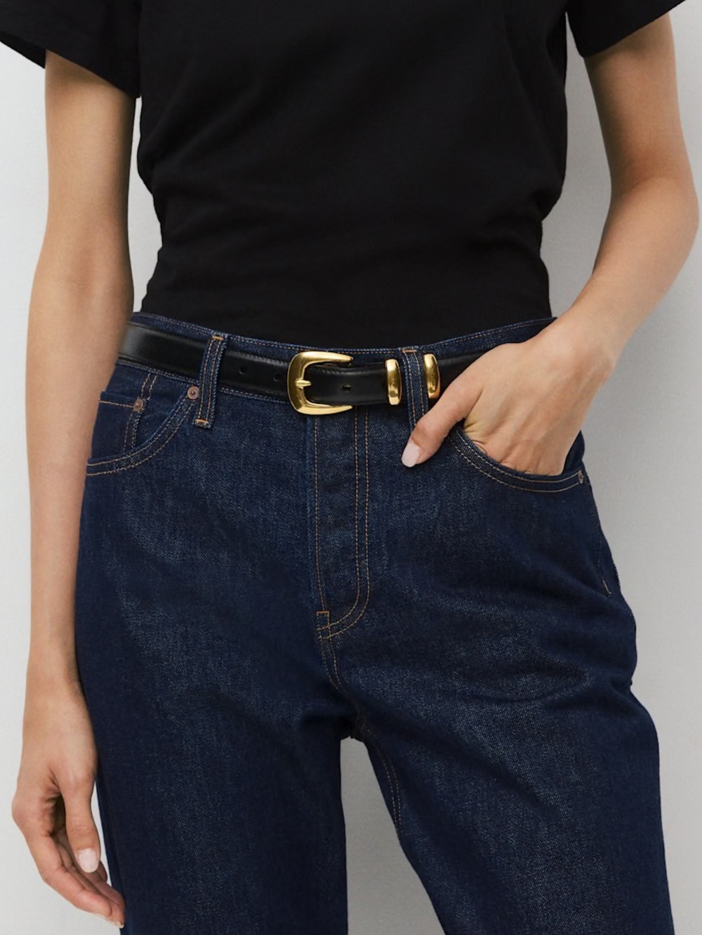 Aritzia Legendary Solid Brass Black Leather Belt L - Picture 3 of 16